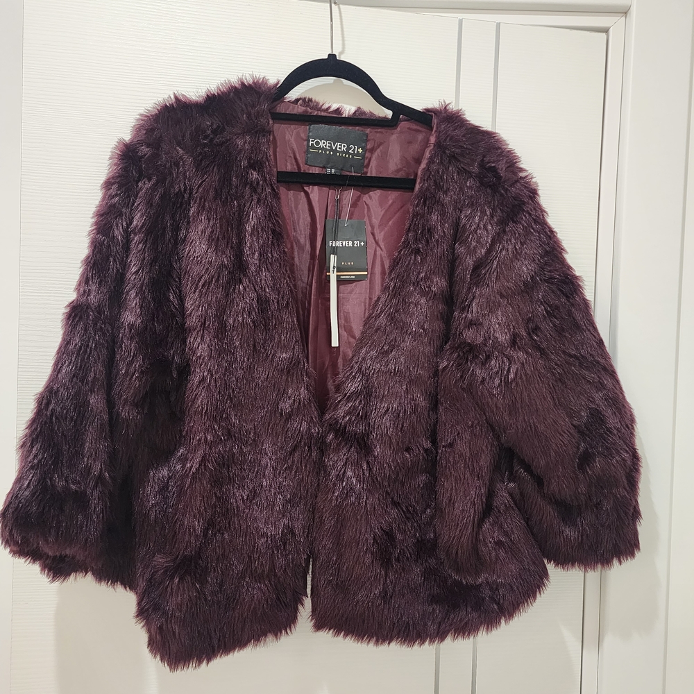 Forever 21 Plush Faux Fur Jacket in Deep Purple